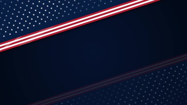 Diagonal American USA flag banner waving in a gentle breeze on a dark blue background. This seamless patriotic loop is perfect for election and 4th of July videos with copy space.