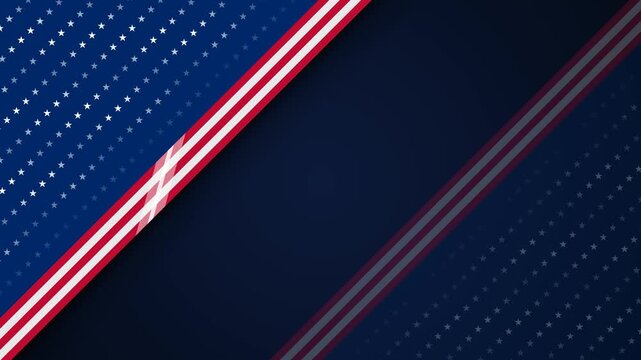 American USA flag diagonal corner borders with a dark blue background. This seamless patriotic motion graphic loop is perfect for election and 4th of July videos with copy space.