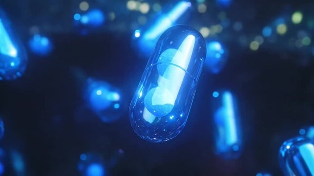 Abstract blue medical capsule technology molecular science