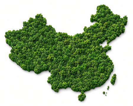 Green map of China made from fresh leaves isolated on white background