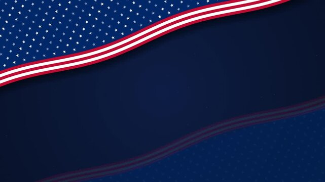 Waving American USA flag banner on a dark blue background. This seamless patriotic motion graphic loop is perfect for 4th of July, Memorial Day, and election video designs.