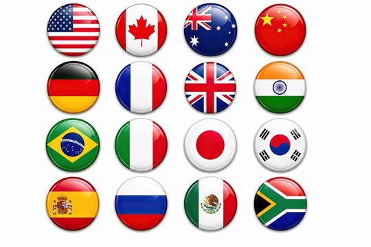 Set of glossy round world country flag icons for web and mobile design
