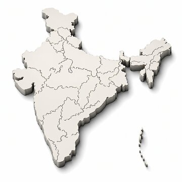 Three dimensional 3d map of india country isolated on white background