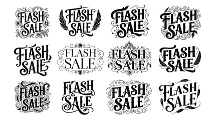 Obraz premium Set of flash sale badges with floral frames and feathers for promotional retail content.