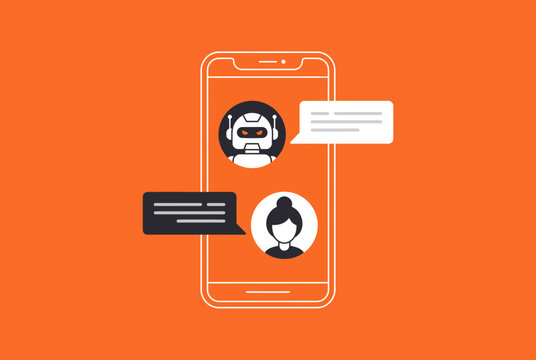 Smartphone chat interface with AI chatbot and user avatar vector illustration