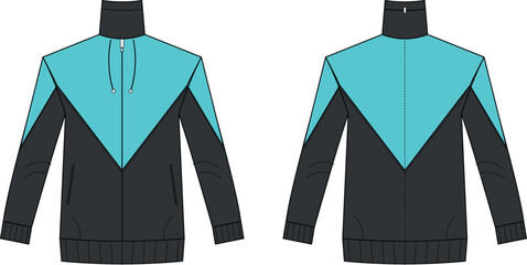 Turquoise and Black Sports Jacket Front and Back View Isolated on White Background © SREEMOTISHAMOLI