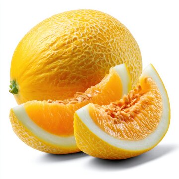 Whole Ripe Yellow Melon With a Slice Beside It