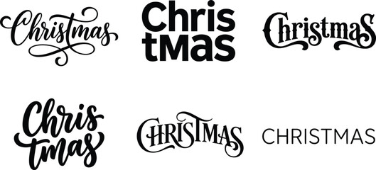 Obraz premium Various Christmas lettering styles with decorative elements for festive design