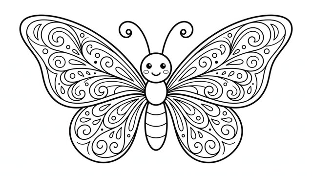 Cute Butterfly with Mandala Pattern Wings Coloring Page Black and White