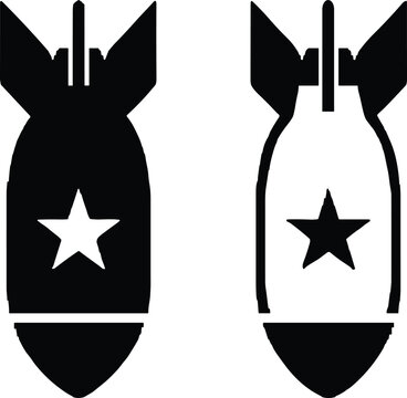 Solid and outlined bomb icons with star symbols in vector silhouette design