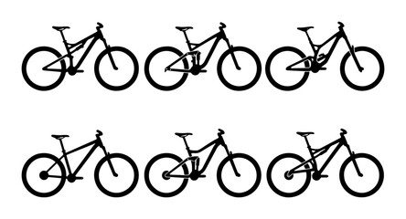 Fototapeta premium Mountain Bike Silhouettes Collection, Full Suspension & Hardtail Bicycle Icons, Vector Graphics for Sport