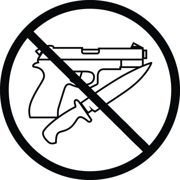 Prohibited weapons sign with a handgun and a knife