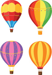 Obraz premium Set of colorful hot air balloons, vector illustration with striped and festive patterns