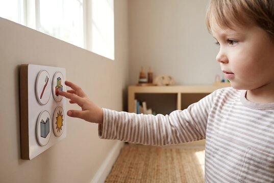 Child Matching Visual Cards To Practice Daily Routine Skills