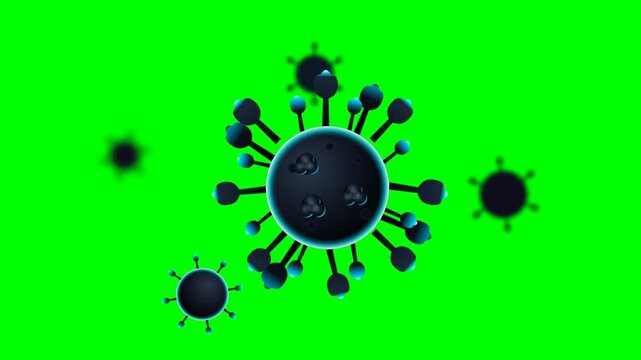 3D Rendered Coronavirus Particles Floating on Green Screen Background.