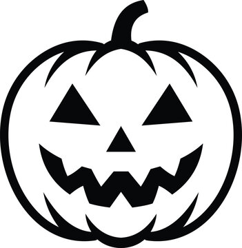 Spooky jack o lantern pumpkin vector illustration featuring bold black lines on white background for seasonal holiday autumn decorative designs