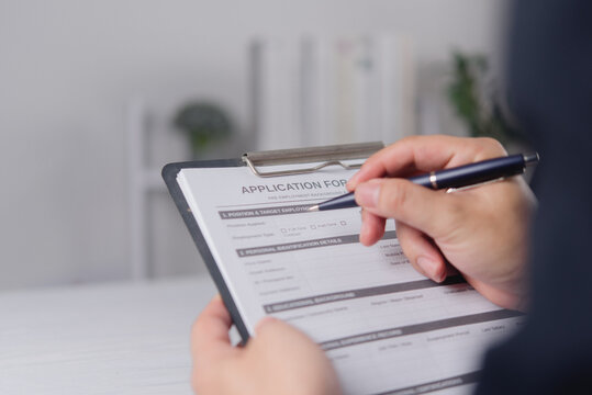 Job Application Form on Clipboard with Pen for Recruitment Hiring Process Employment Paperwork Candidate Screening and Human Resources