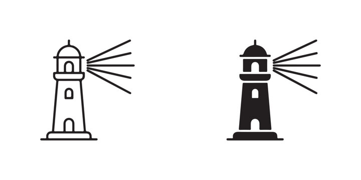 lighthouse icons with light beams shining outward in contrasting line art styles