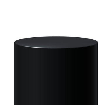 Premium black cylinder podium display stand for product mockup showcase pedestal isolated png background