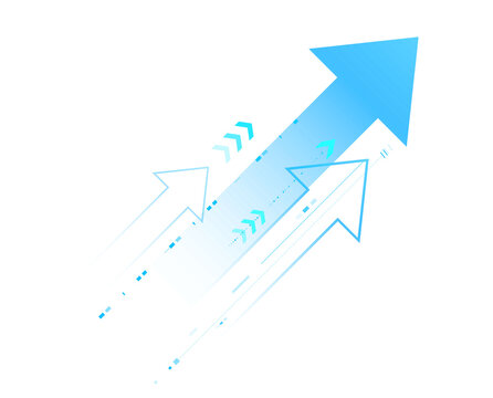 Blue rise arrow growth upward for business finance success isolated on transparent png background
