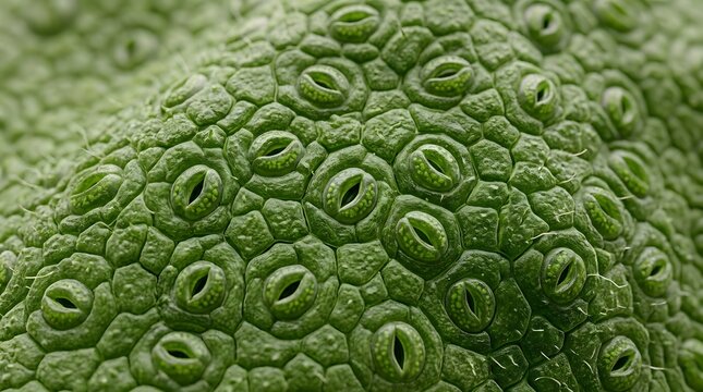 Microscopic extreme macro view of green leaf stomata pores
