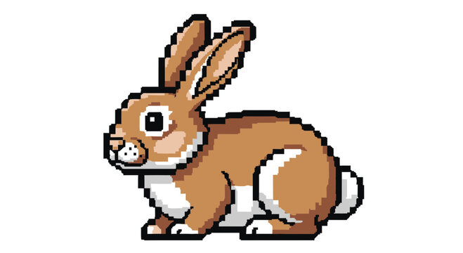 Pixel art illustration of a brown rabbit sitting