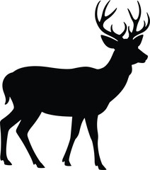 Fototapeta premium A sharp black silhouette of a stag deer standing in profile, isolated on a clean and solid white background