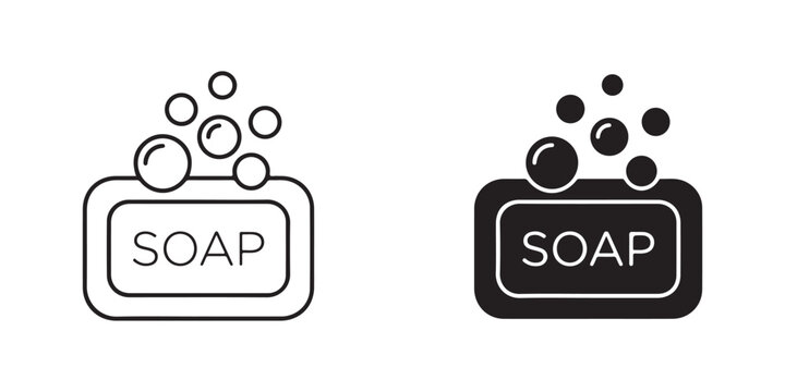 soap bubbles illustration with soap bar icons in contrasting line art style for hygiene and cleaning designs