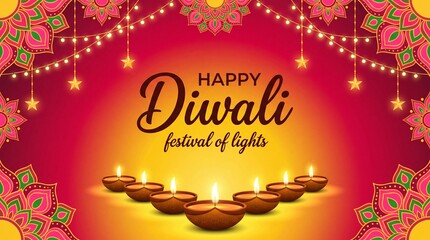 Naklejka premium beautiful happy diwali background with lights and mandala decoration