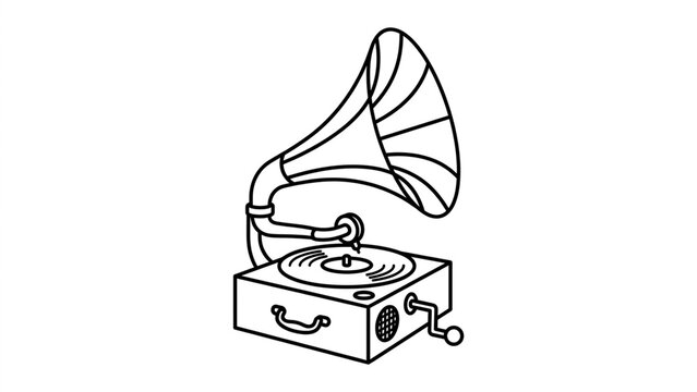 Antique gramophone phonograph line art icon minimalist vector style illustration isolated on white background