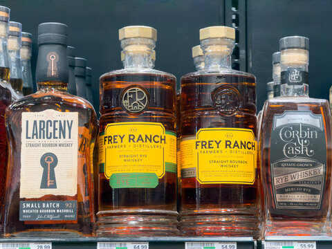 Larceny Frey Ranch And Corbin Cash Whiskey Bottles
