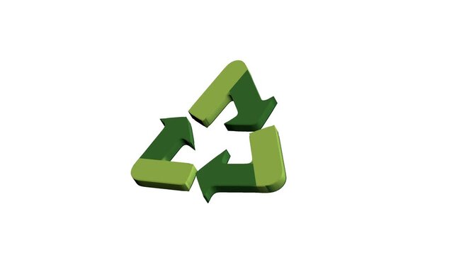 3D recycle symbol, three chasing arrows forming triangle loop, green gradient eco icon, circular recycling loop, environmental conservation concept, waste reduction and reuse emblem.