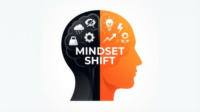From Negative to Positive: Mindset Shift Illustration for Personal Growth and Psychology concept representing transformation