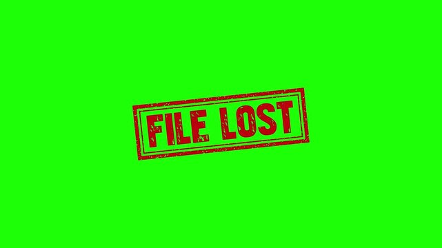 File Lost rubber stamp animation. File Lost Stamp textured bold text motion. Up to down stamp zooming and hit effect 4k video.