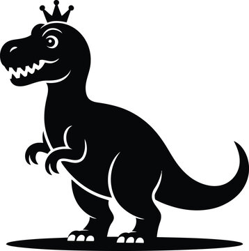 A black silhouette of a cartoon tyrannosaurus rex wearing a small crown on its head