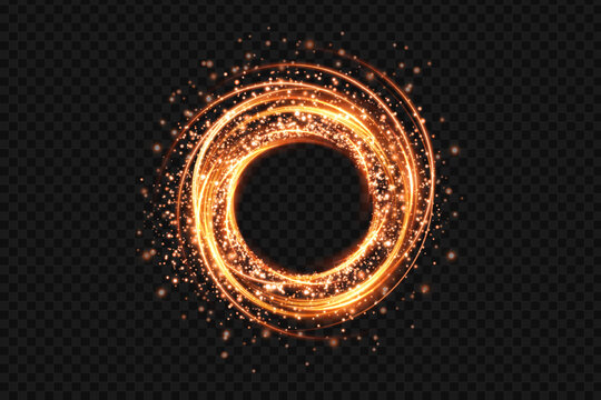 Abstract fiery vortex of light rings and glowing sparkles
