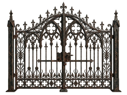 Old decorative wrought iron gate with vintage gothic style design