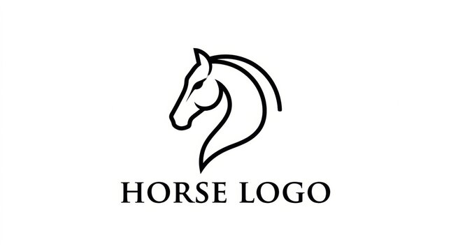 Minimalist black and white horse head silhouette logo design isolated on a clean white background for branding purposes