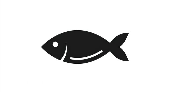A simple black silhouette icon of a fish isolated on a white background representing marine life or seafood