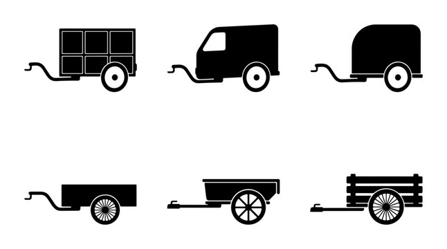Vector Trailer Icons Set: Cargo, Utility, and Horse Box Designs for Transport and Logistics