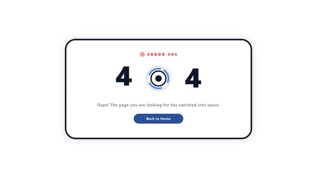 404 Error Page UI Card Animation with Radar Scanning Visual Effect, Interactive Broken Link Alert Motion Graphics Element, Seamless Loop Web Design Layout for Server Maintenance Screen