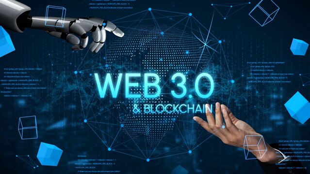 Futuristic Concept of Web 3.0 and Blockchain Technology Featuring Robotic Hand and Human Interaction in Digital Environment. Entropy.
