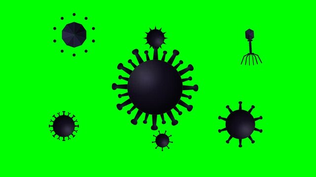 Collection of black virus icons on a green screen background.