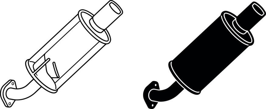 Car Exhaust Muffler Vector Icon Set Isolated on White Background for Automotive Design