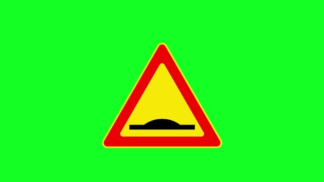 Animated Speed Hump Ahead Warning Sign On Green Screen For Driver Safety Alert