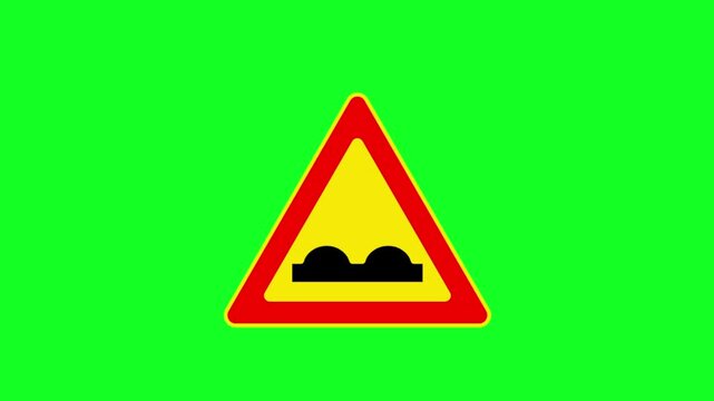 Animated Uneven Road Warning Sign On Green Screen For Driver Safety Alert