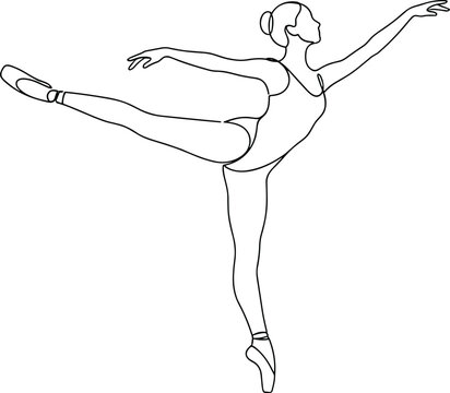 Ballet Dancer Performing Elegant Arabesque Pose in Minimalist Continuous Line Art Illustration