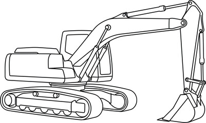 Heavy construction excavator vector illustration featuring industrial track hoe machine with digging bucket for building site development © MdAnarulIslam