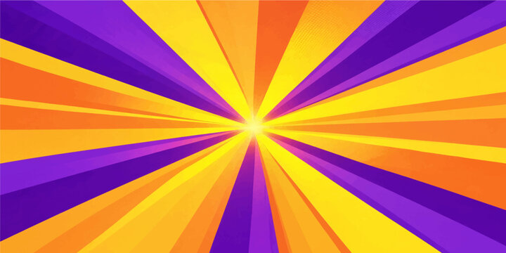 Yellow orange and purple abstract radial burst background with dynamic rays creating energetic visual effect
