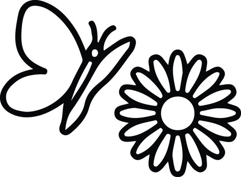 Minimalist Butterfly and Daisy Flower Line Art Outline for Creative Crafts
